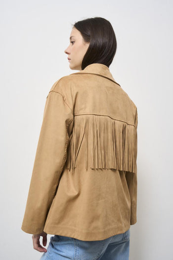 Women's beige suede jacket - 4