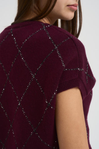 Gilet donna a rombi bordeaux - 5