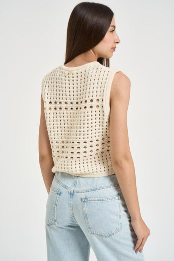 Top donna in maglia traforata panna - 3