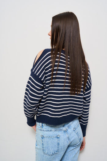 Maglia donna a righe bianca e blu - 5