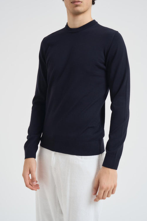 Girocollo uomo in lana blu - 2