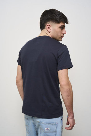 Men's blue crew neck T-shirt with logo - 4
