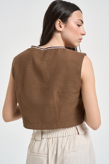 Gilet donna cropped cammello - 3