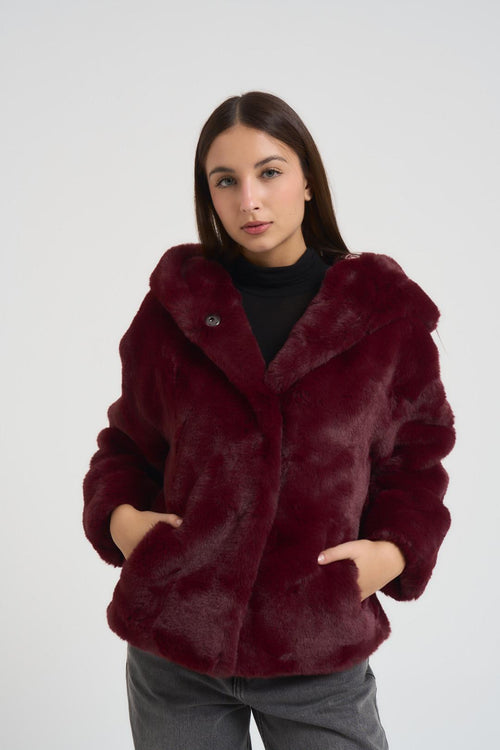Ecopelliccia donna corta bordeaux