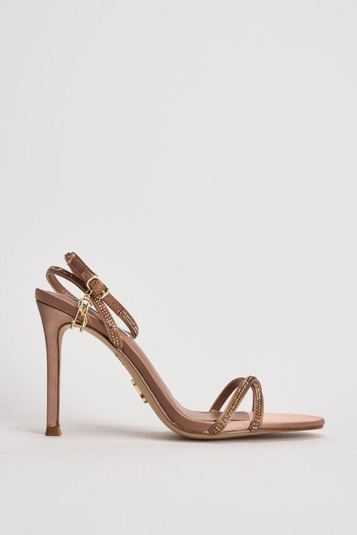 Sandalo donna con tacco bronzo e strass
