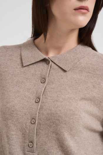 Maglione pullover donna collo polo beige - 3