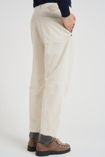 Pantalone uomo regular fit a costine panna - 4