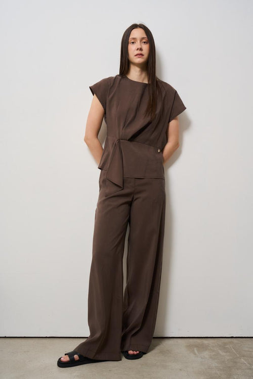 Blusa donna marrone con fusciacca
