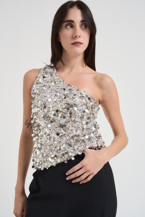 Top donna con paillettes argento