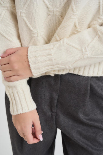 Maglia donna collo alto panna - 4