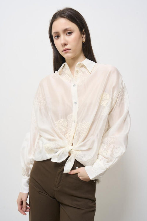 Camicia donna con ricami floreali bianca - 2