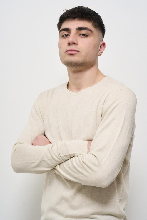 Men's crew neck cream sweater - 2