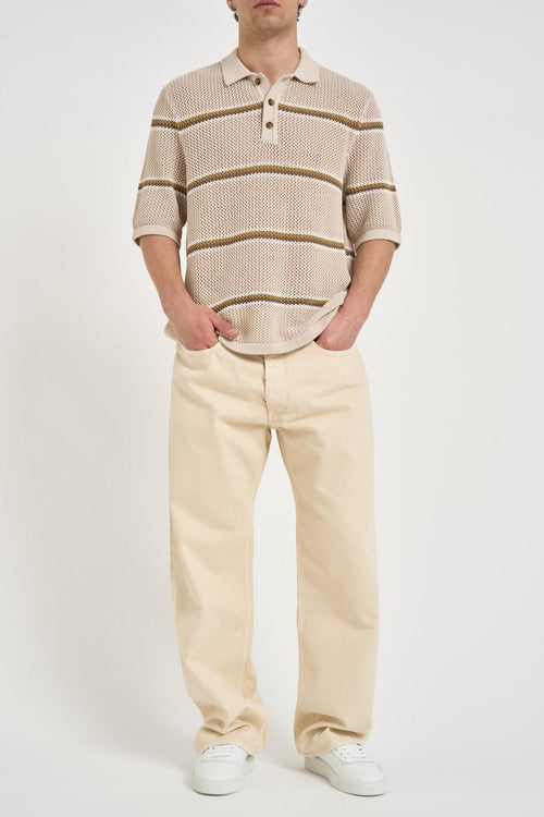 Polo uomo in maglia a righe beige