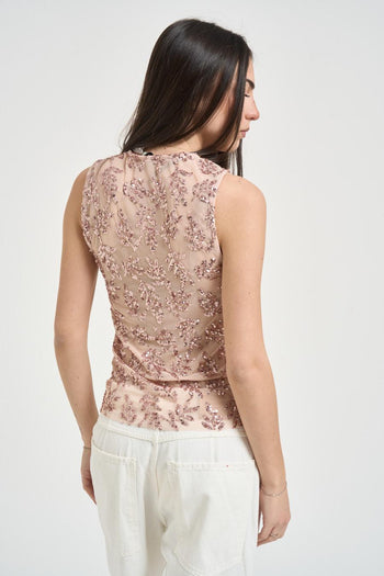 Top donna in pizzo rosa - 3