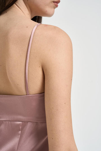 Abito lungo donna rosa cipria in raso fluido - 6