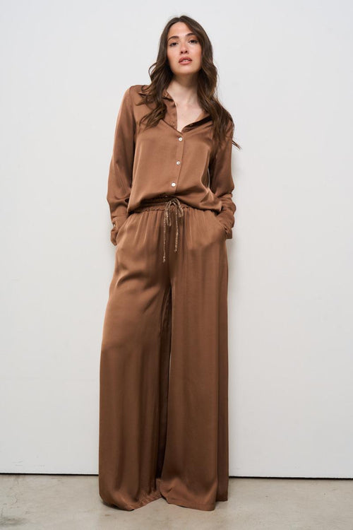 Camicia donna satinata marone