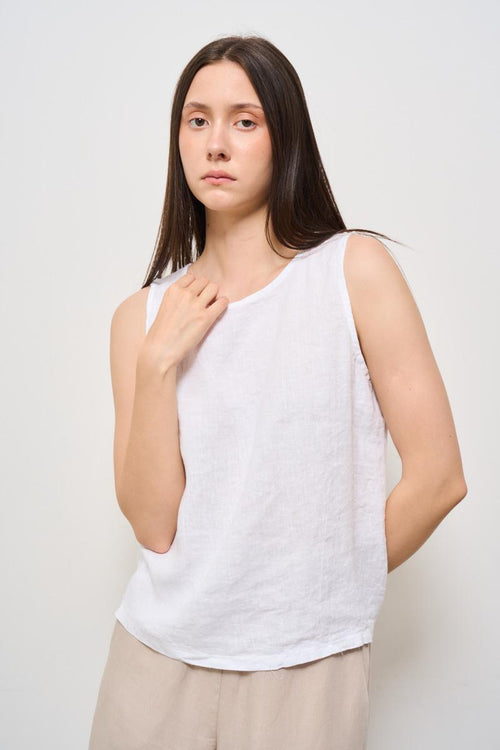 Top donna in lino bianco - 2