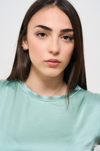 T-shirt donna girocollo satinata celeste - 3