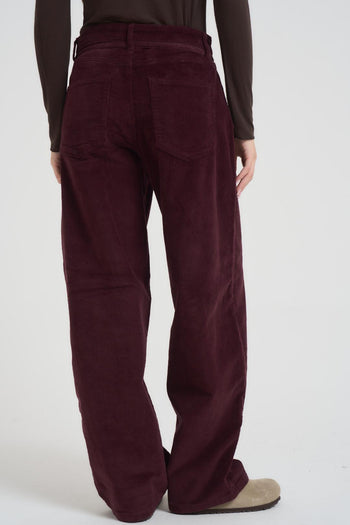 Pantalone donna a palazzo in velluto a costine bordeaux - 5