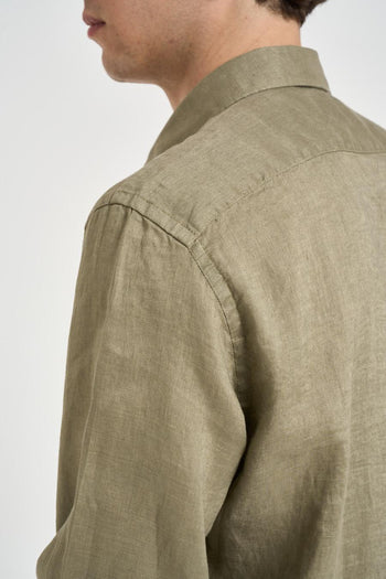 Camicia uomo in lino verde oliva - 6