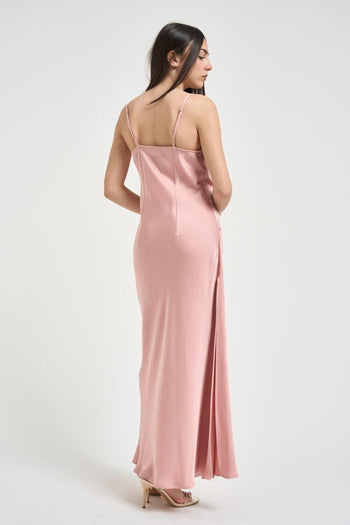 Abito donna lungo satinato rosa cipria - 4