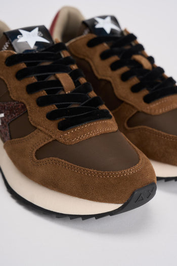 Sneakers donna marrone con glitter rosa - 4