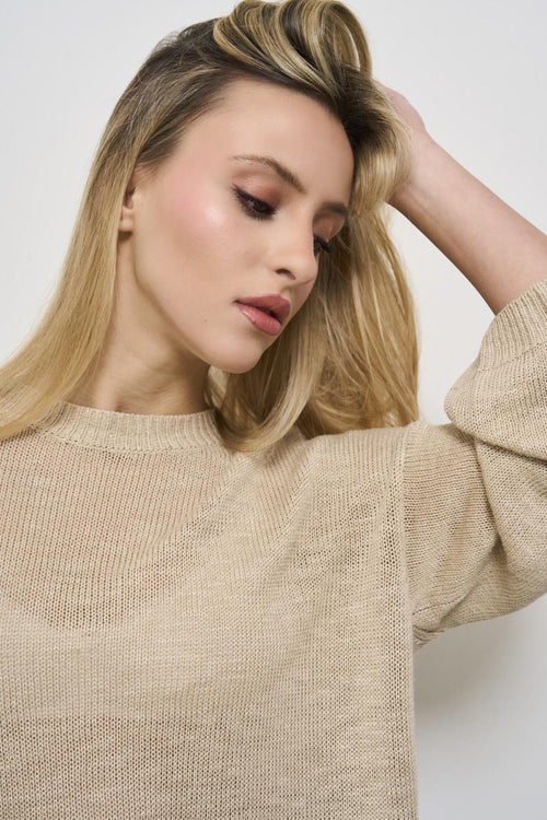 Beige perforated women's sweater - 2