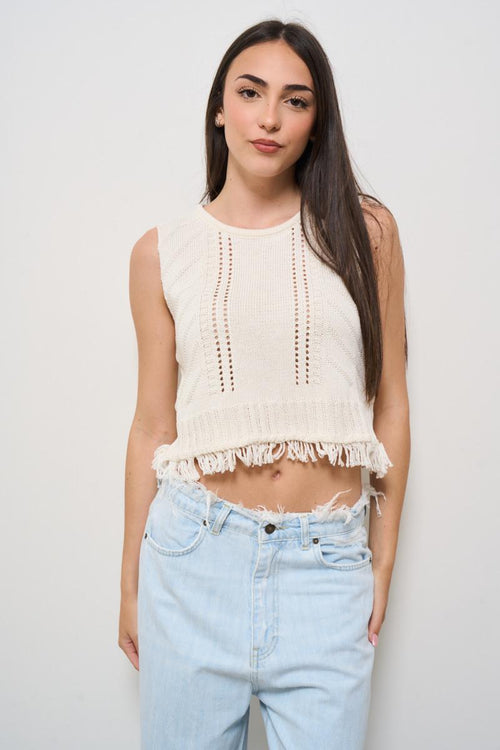 Top donna crochet panna