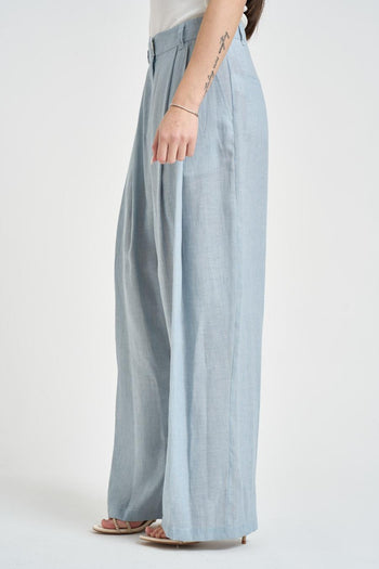Pantalone donna wide leg celeste - 3