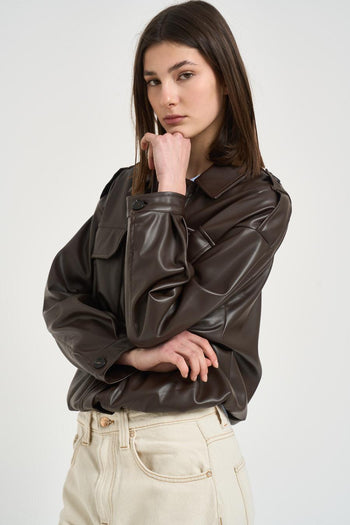 Giacca donna in ecopelle moro - 4