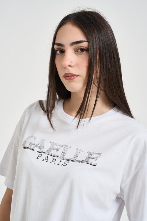 T-shirt donna bianca con strass - 2