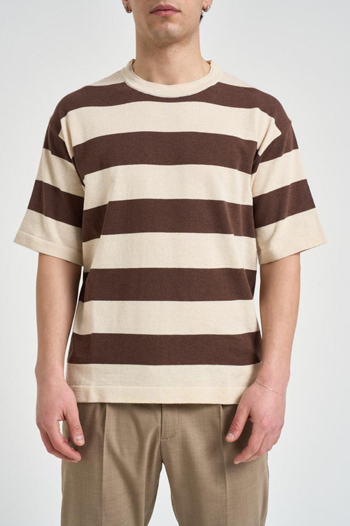 T-shirt uomo a righe panna e marrone - 2