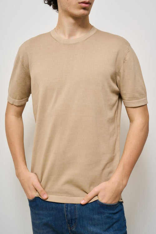 T-shirt uomo girocollo in maglia beige - 2