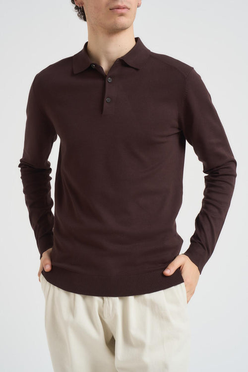 Maglia uomo con collo a polo marrone - 2