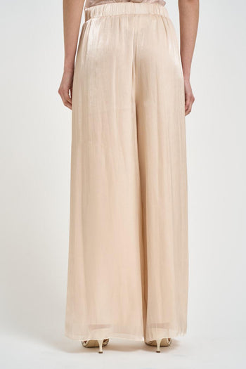 Pantalone donna ampio satinato beige - 3