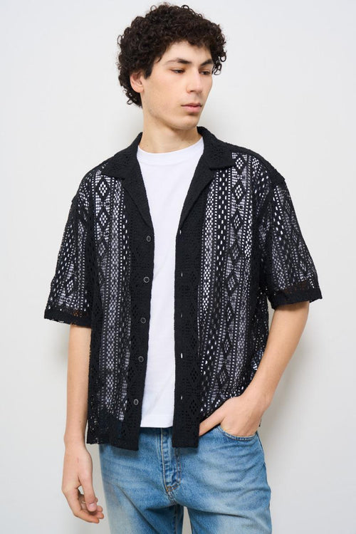 Camicia uomo traforata nera