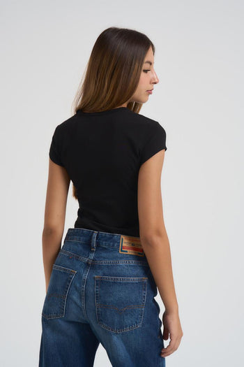 T-shirt donna nera T-Angie logo cut-out - 5