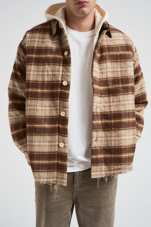 Camicia uomo a quadri marrone e beige - 2