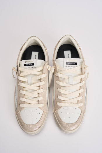 Sneakers donna in suede beige e glitter oro - 6