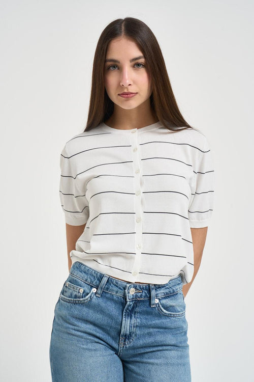 Cardigan donna a righe bianco - 2