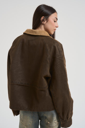 Giubbotto donna con colletto in velluto marrone - 6