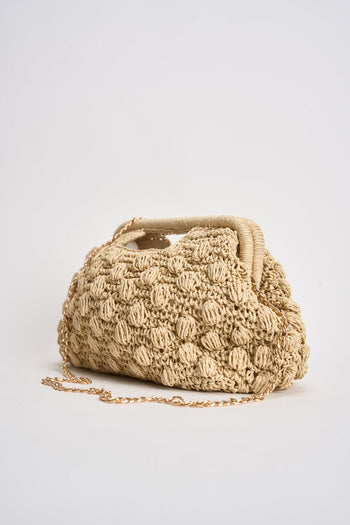 Borsa donna in rafia intrecciata beige - 3