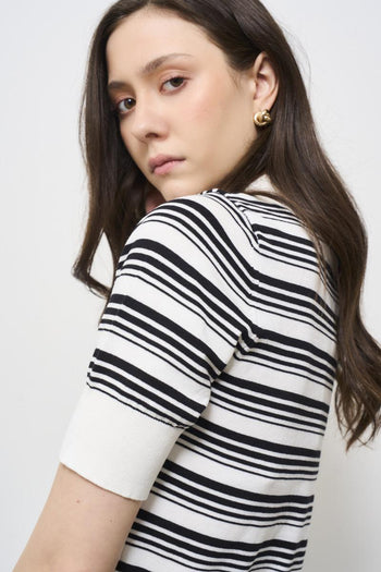 Women's black striped polo shirt - 4