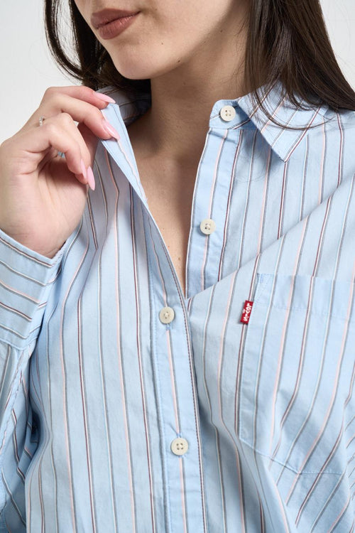 Camicia donna a righe verticali azzurre - 2