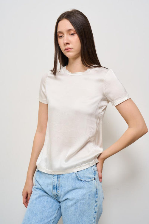T-shirt donna girocollo panna satinata