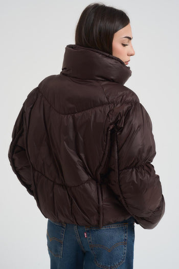 Piumino donna collo alto marrone - 3