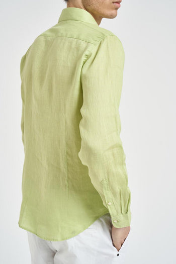 Camicia uomo verde lime in lino - 4