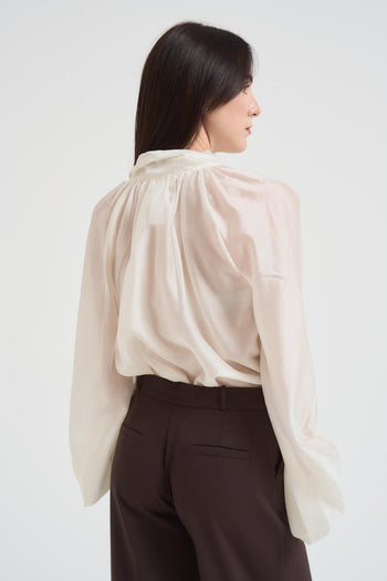 Blusa donna con fiocco latte - 5