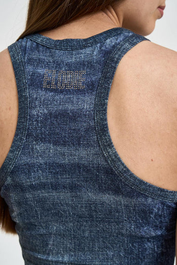Top donna in simil denim blu - 5