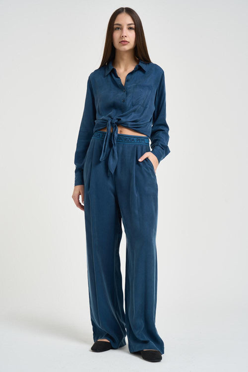 Camicia donna con nodo blu